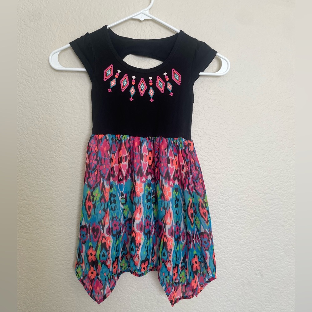 Faded Glory Girls Boho Ikat Print Black Top Multicolor Dress Size (4-5) XS/XCH